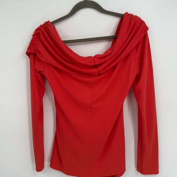 St. John Couture Surplice Drape Neck Long Sleeve Blouse Shirt Top Orange Size 8 - Picture 7 of 9